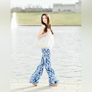 Lilly Pulitzer Lolani 100% Silk Palazzo Pants Skipped A Beach Blue Women’s 4